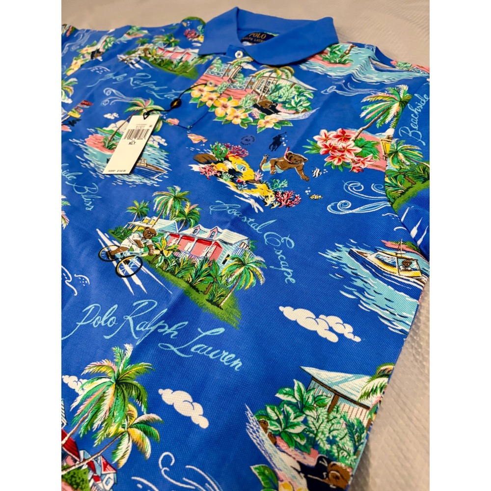 Polo Ralph Lauren Polo Shirt Mens XLT Blue Polo Bear Beachside Preppy Bliss - Picture 2 of 16